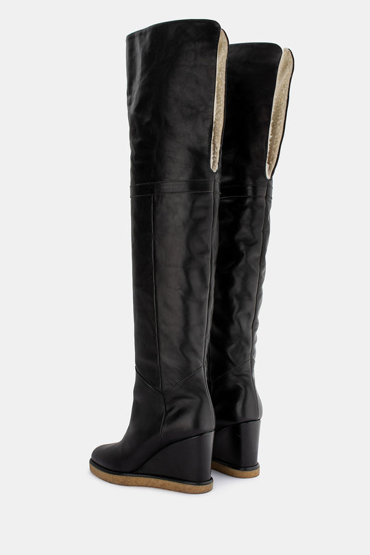 Finery Milana Black Long over Knee Shearling Boot