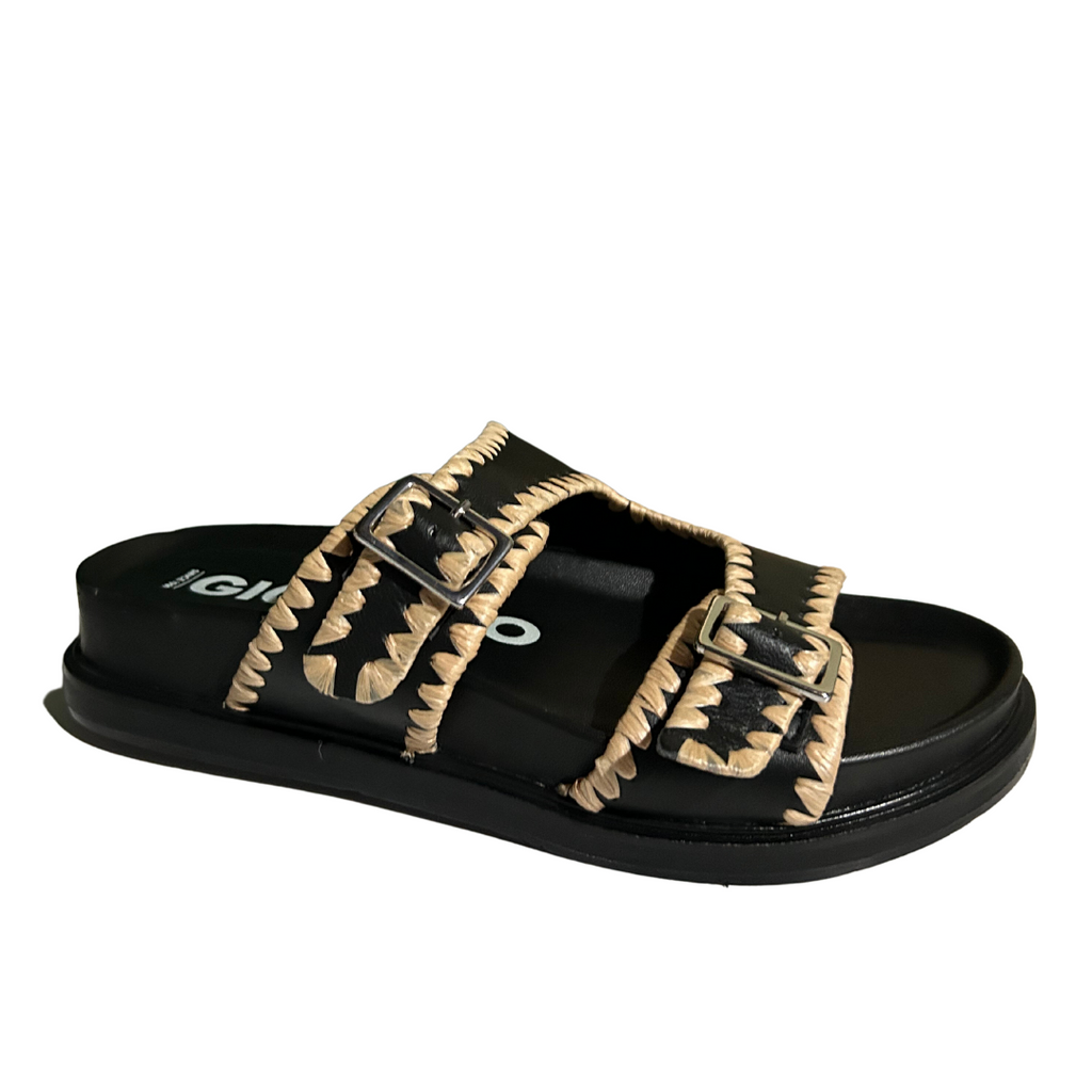 Gioseppo Black Footbed Sandals with Buckles