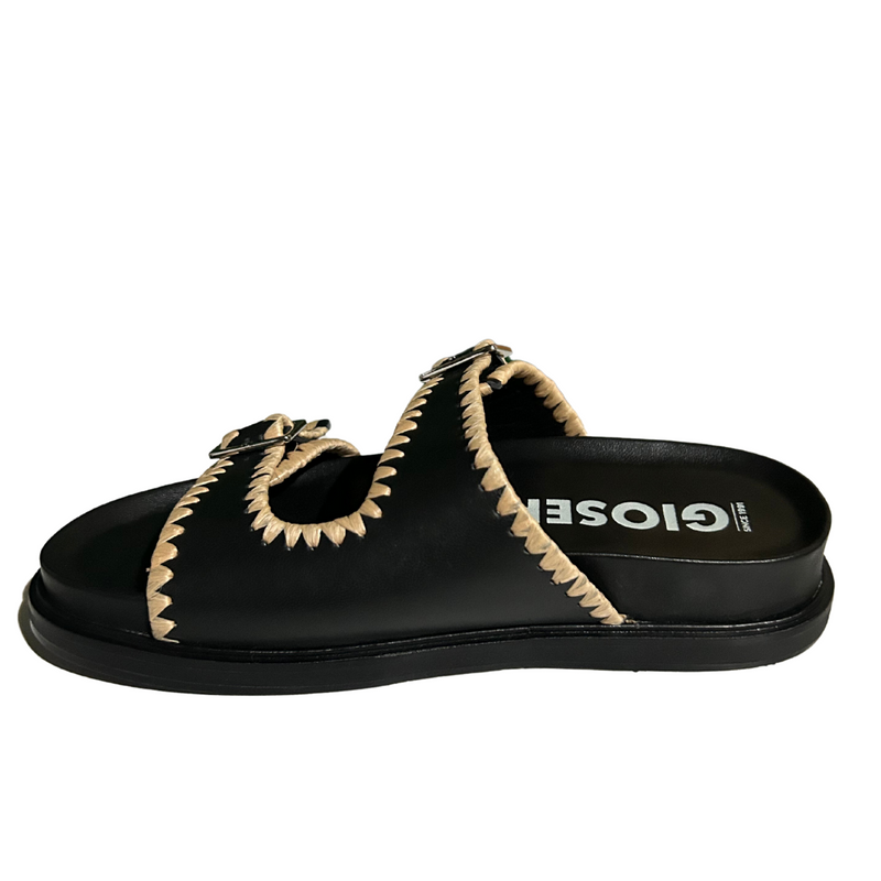 Gioseppo Black Footbed Sandals with Buckles