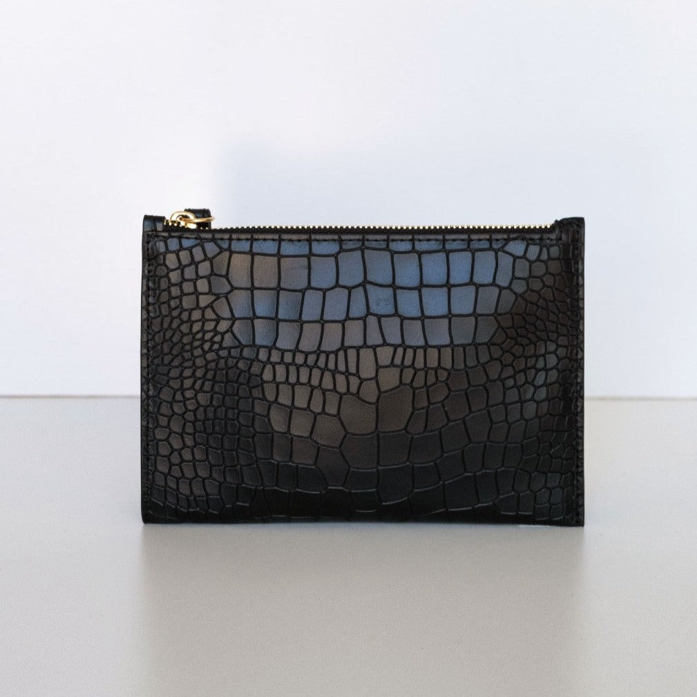 Vash Cleo Clutch Black Croc Suede