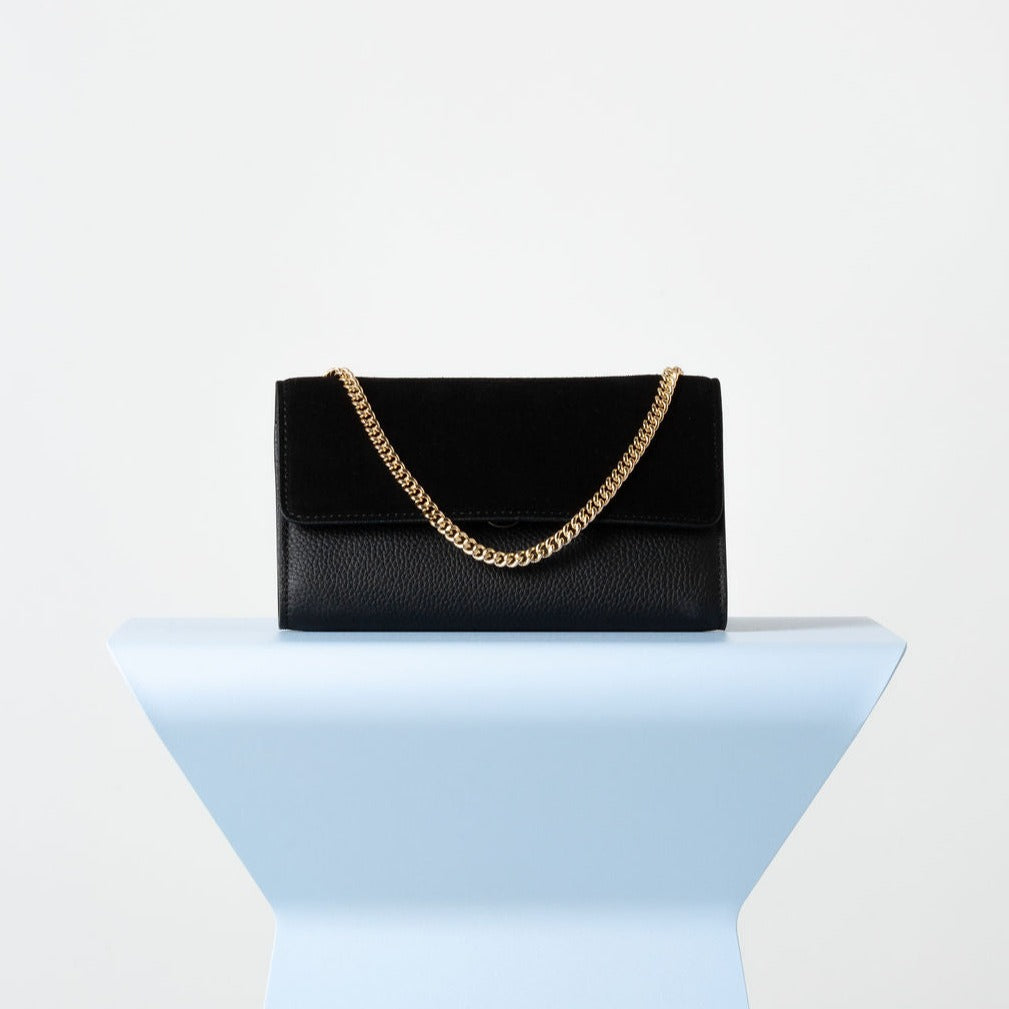 Vash Frankie Foldover Black Leather Suede Bag